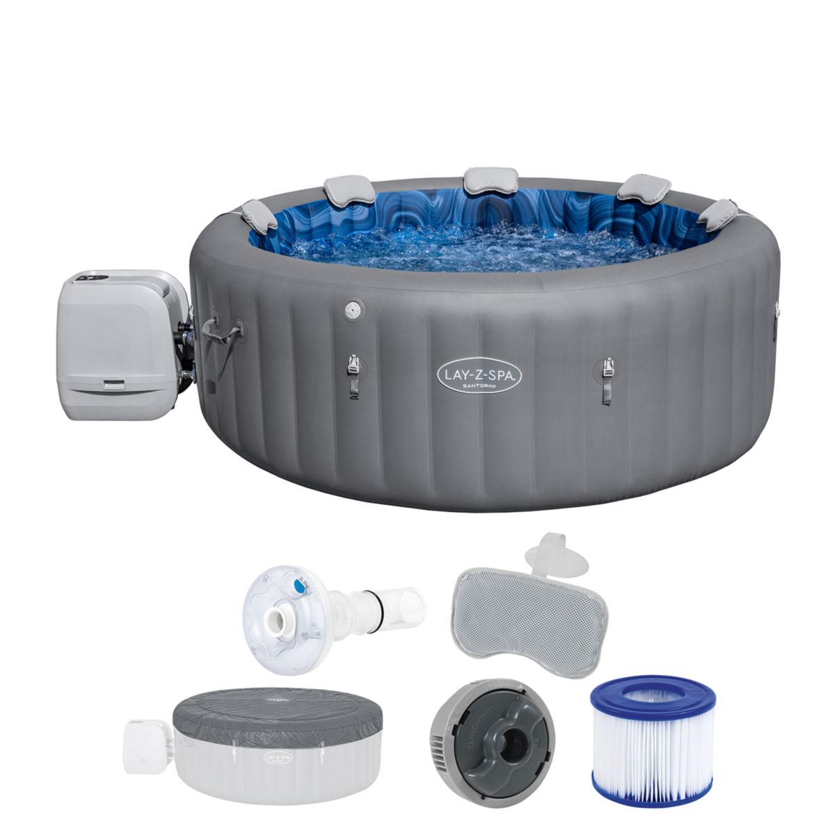 Bestway Lay-Z-Spa Whirlpool Santorini Hydrojet Pro 7 Personen Dm. 216 x 80cm graphitik