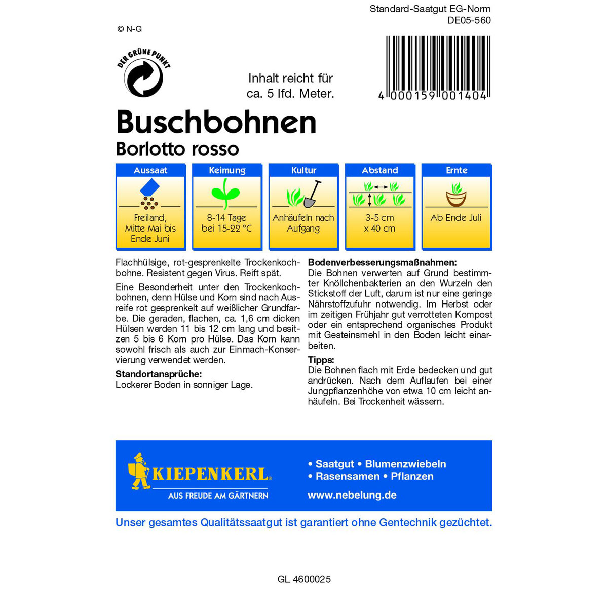 Kiepenkerl Buschbohnen Borlotto Rosso Bild 3