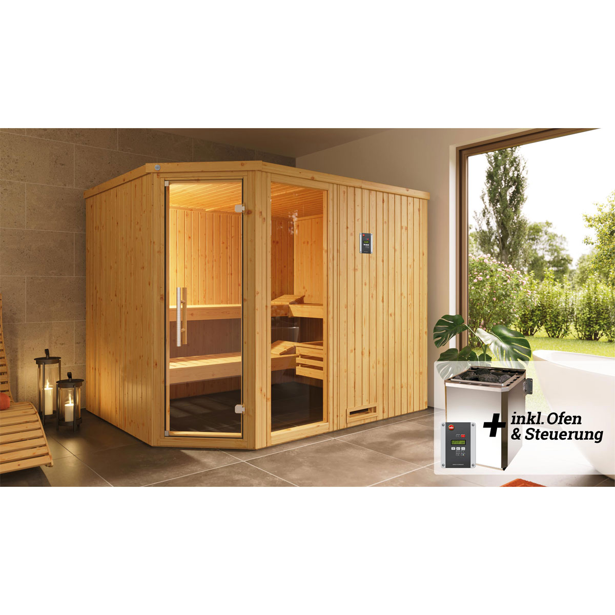 Weka  Elementsauna Varberg Größe 4 Sparset 7,5 kW Bio S Massivholztuer Bild 2