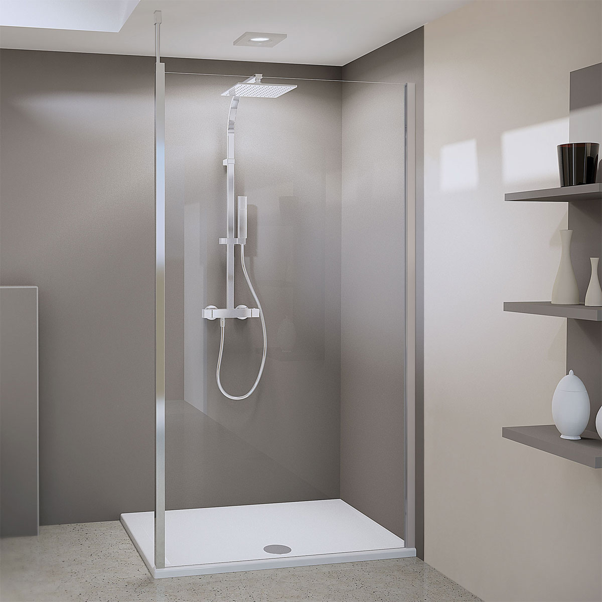 Breuer  Flex Duschwand Panorama alleinstehend mit Decken- oder Wandstabilisator alu chromeffekt Intima 900 mm