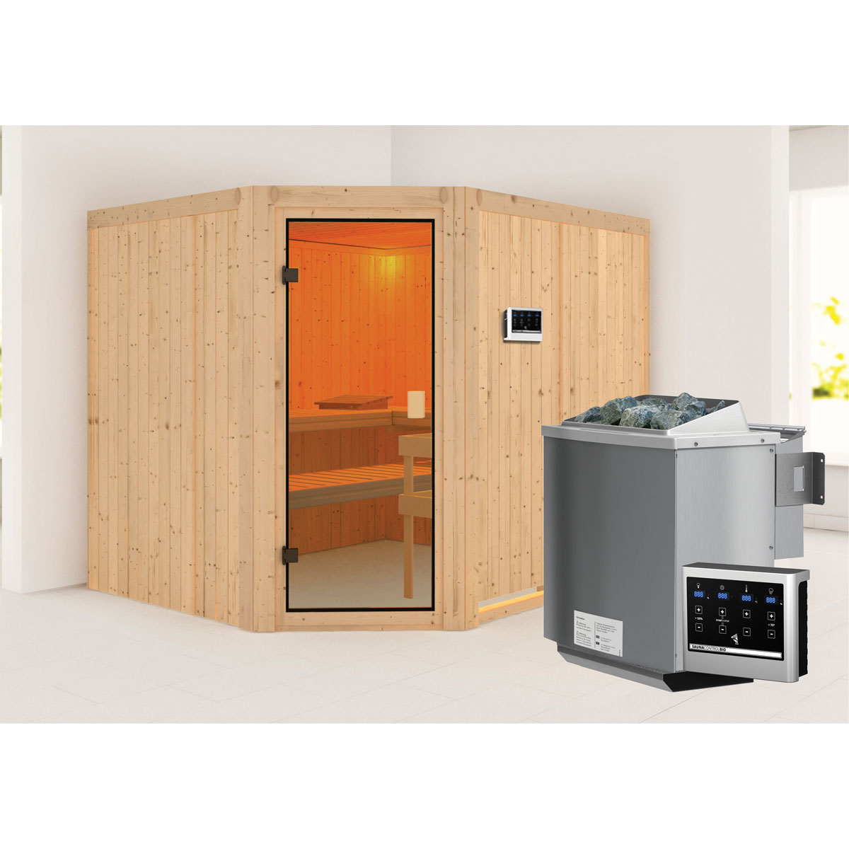 Karibu Sauna Horna naturbelassen Bio externe Steuerung