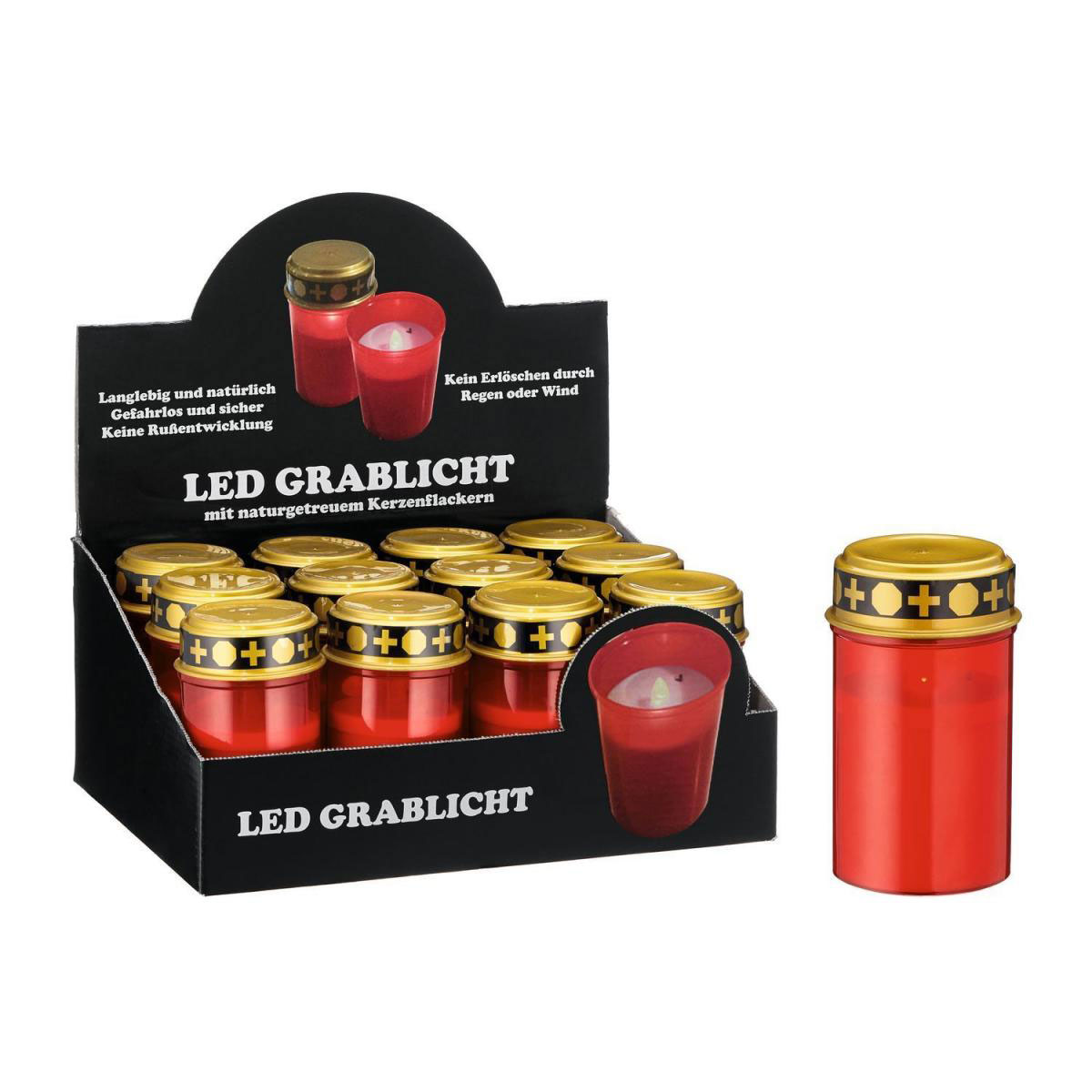 Mitening 6er Set LED-Grabkerzen – Wasserdicht, Batteriebetrieben (2x AA, Nicht Inkl.), Mit Flackereffekt, 12,5 Cm