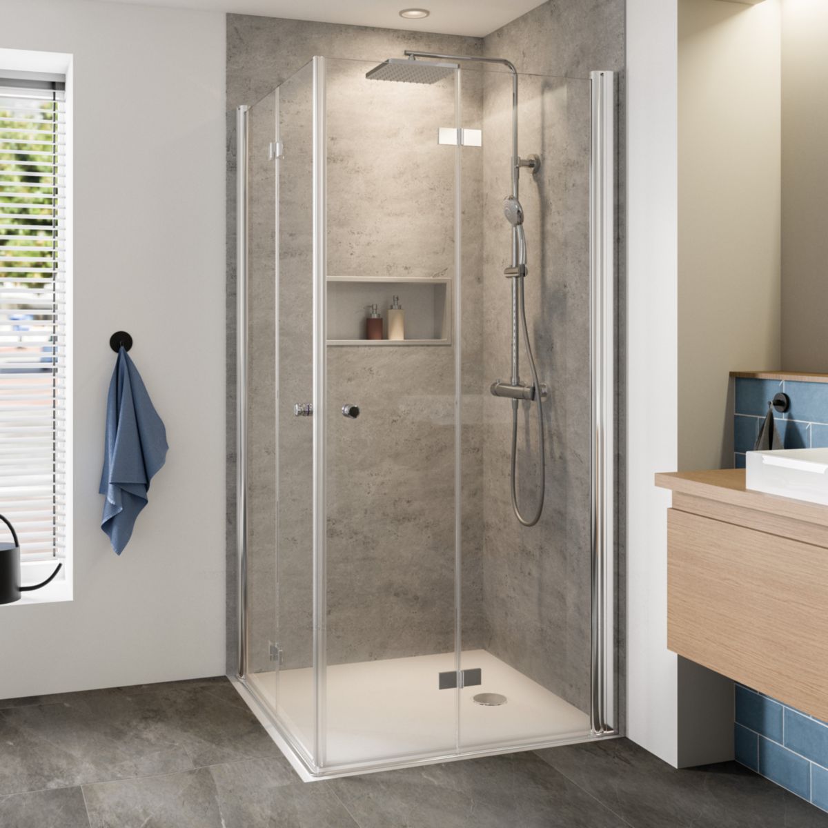 Breuer Eckeinstieg Elana 8, Drehfalttür, alu chromeffekt, Klarglas, 1000/1000