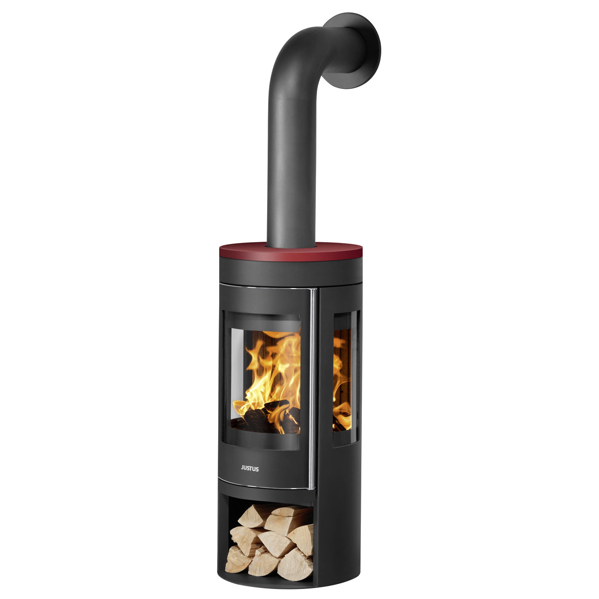Kaminofen Mino Trios 2.0 Stahl Schwarzmit Abdeckplatte Bordeauxrot Bild 1