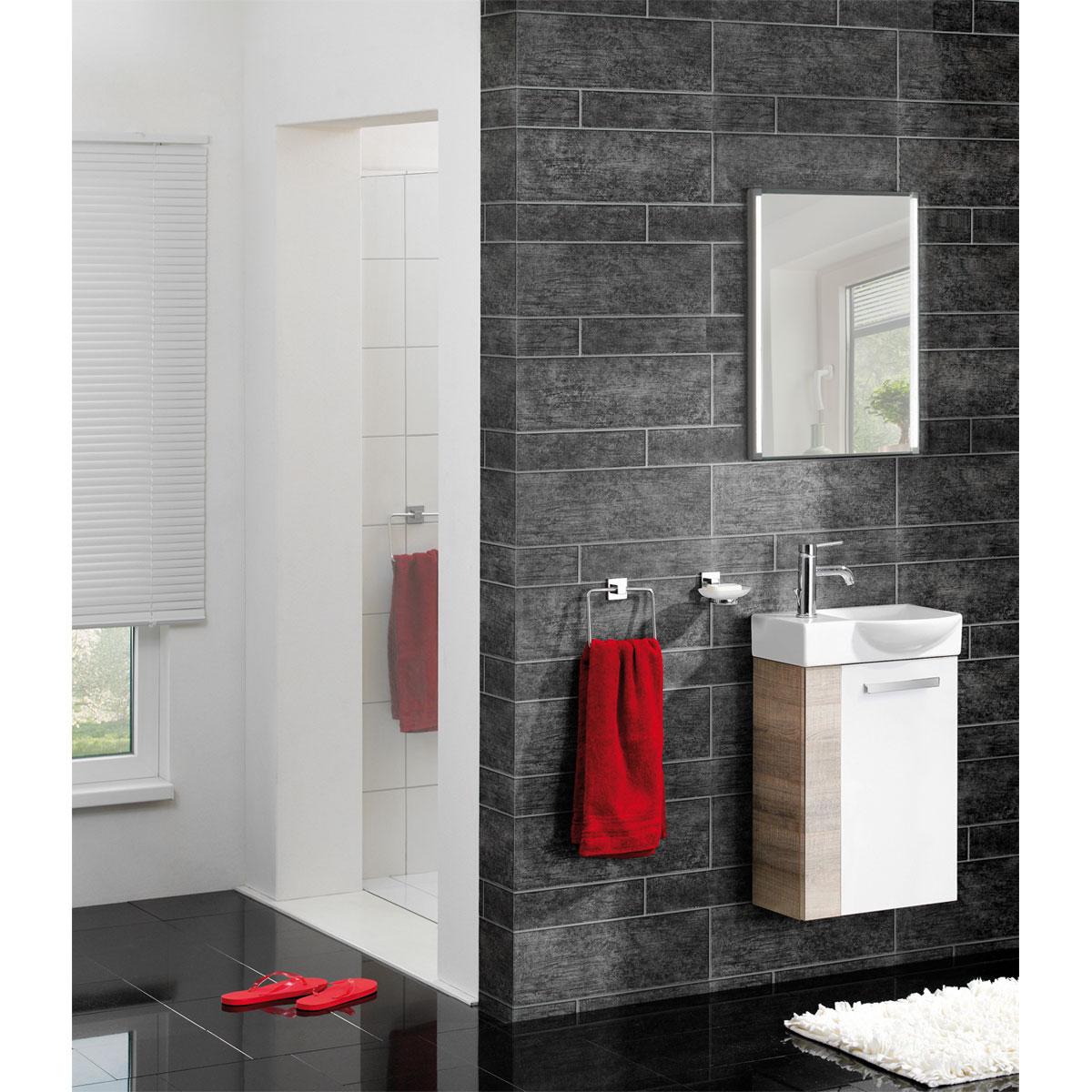 Fackelmann  Gäste-WC Waschtischunterschrank rechts SBC 440 x 600 x 243 mm Graueiche/Weiß Bild 7