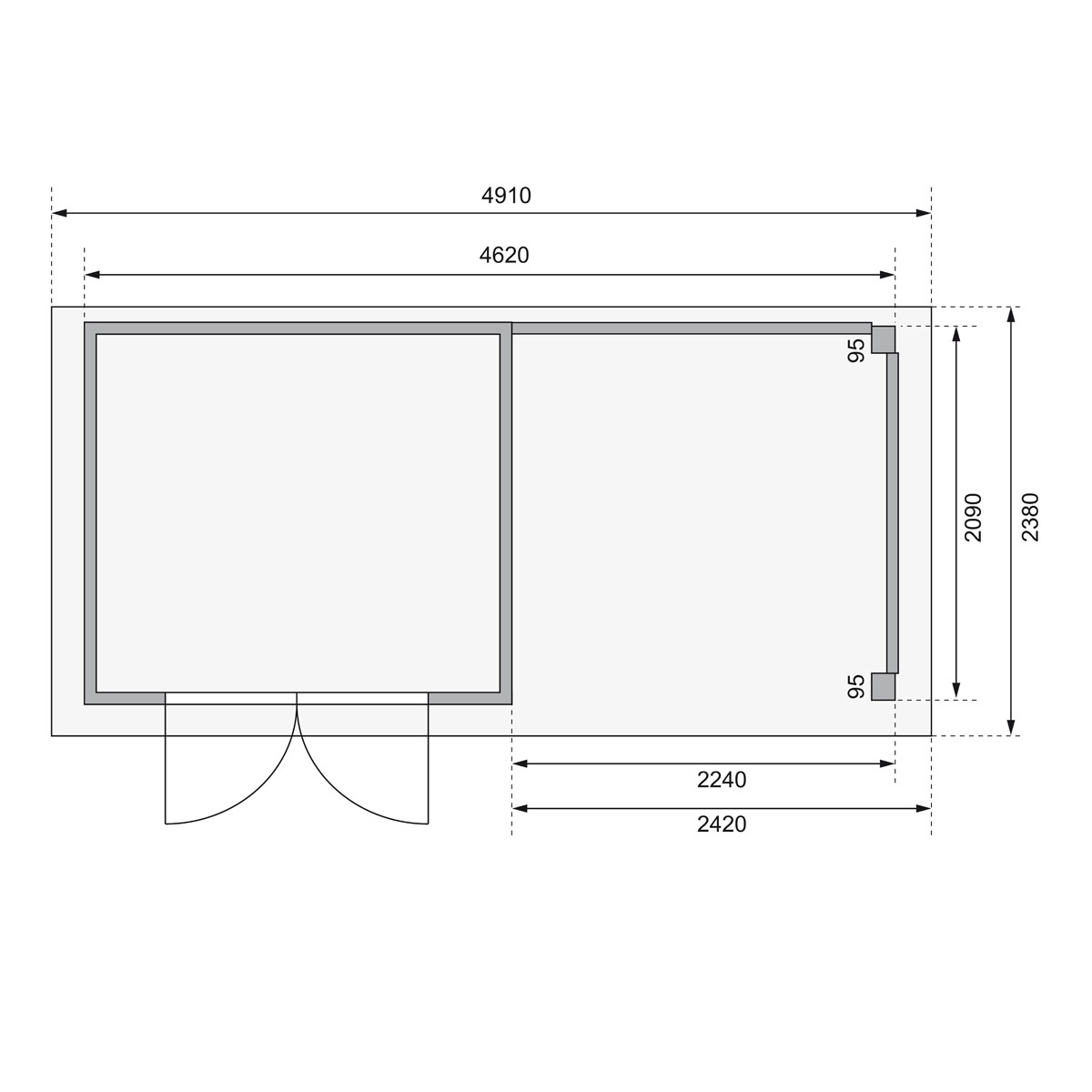 Karibu BBH Kerko 3 Set mit Anbaudach terragrau Bild 9