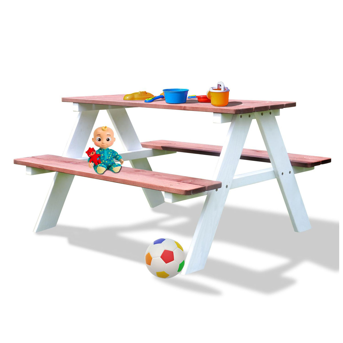 Coemo Picknicktisch Holz Kindersitzgruppe Weiß / Teak Bild 1