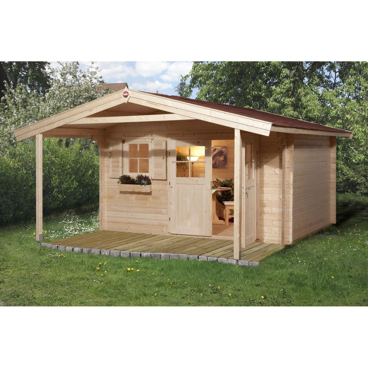 Weka Gartenhaus 111 A Größe 1/2/3 mit Vordach 460 x 590 x 262 cm Bild 1