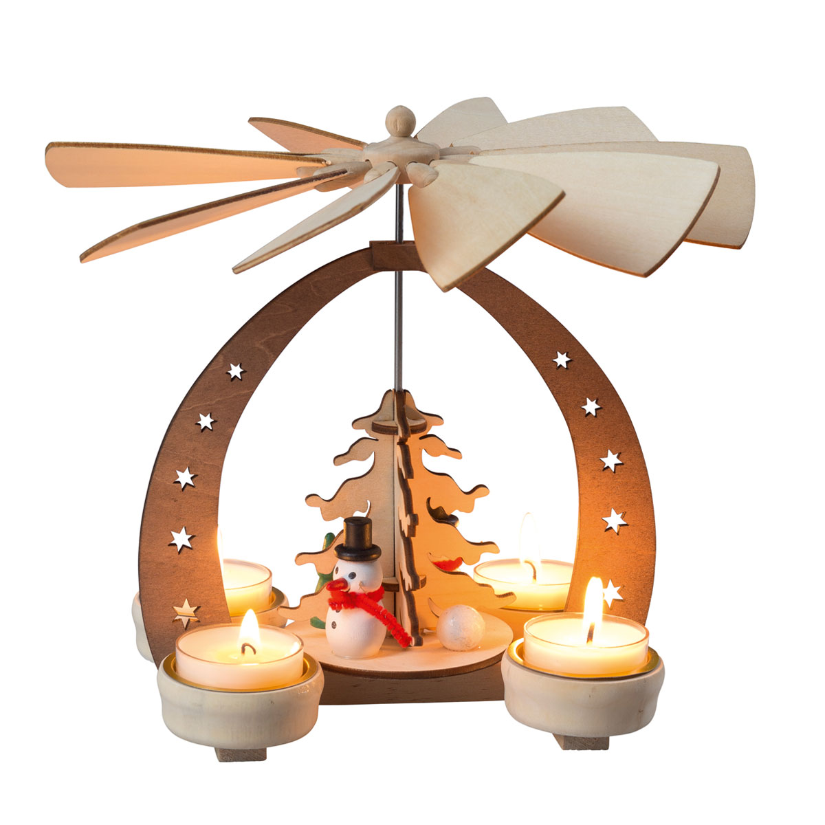 Pyramide Schneemänner für 4 Teelichte