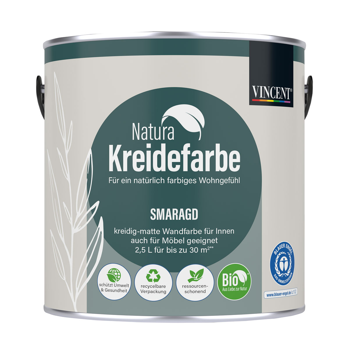 Vincent  Natura Kreidefarbe Smaragd matt 2,5 L Bild 1