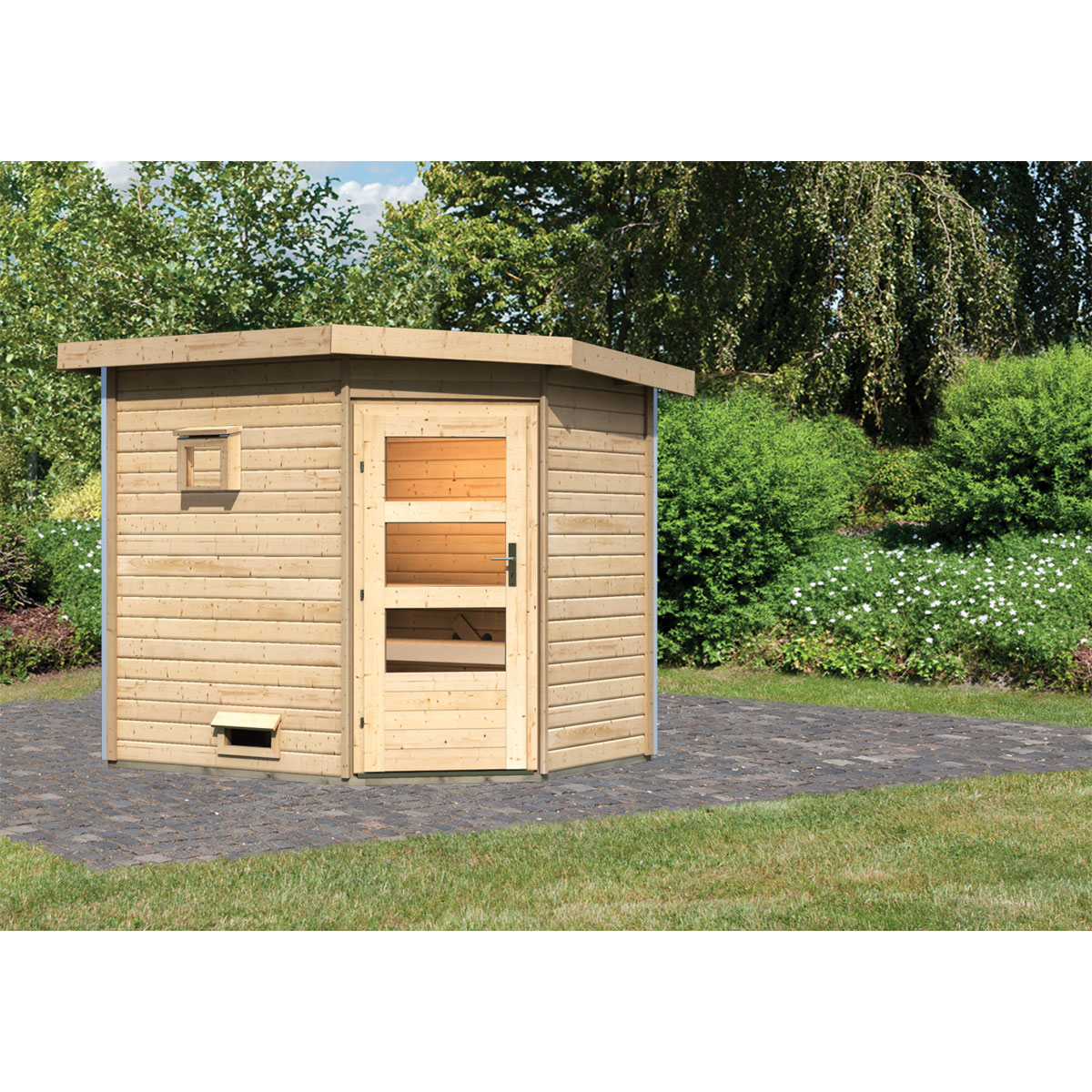 Karibu Saunahaus Mikka 38 mm ohne Ofen moderne Tür Bild 1