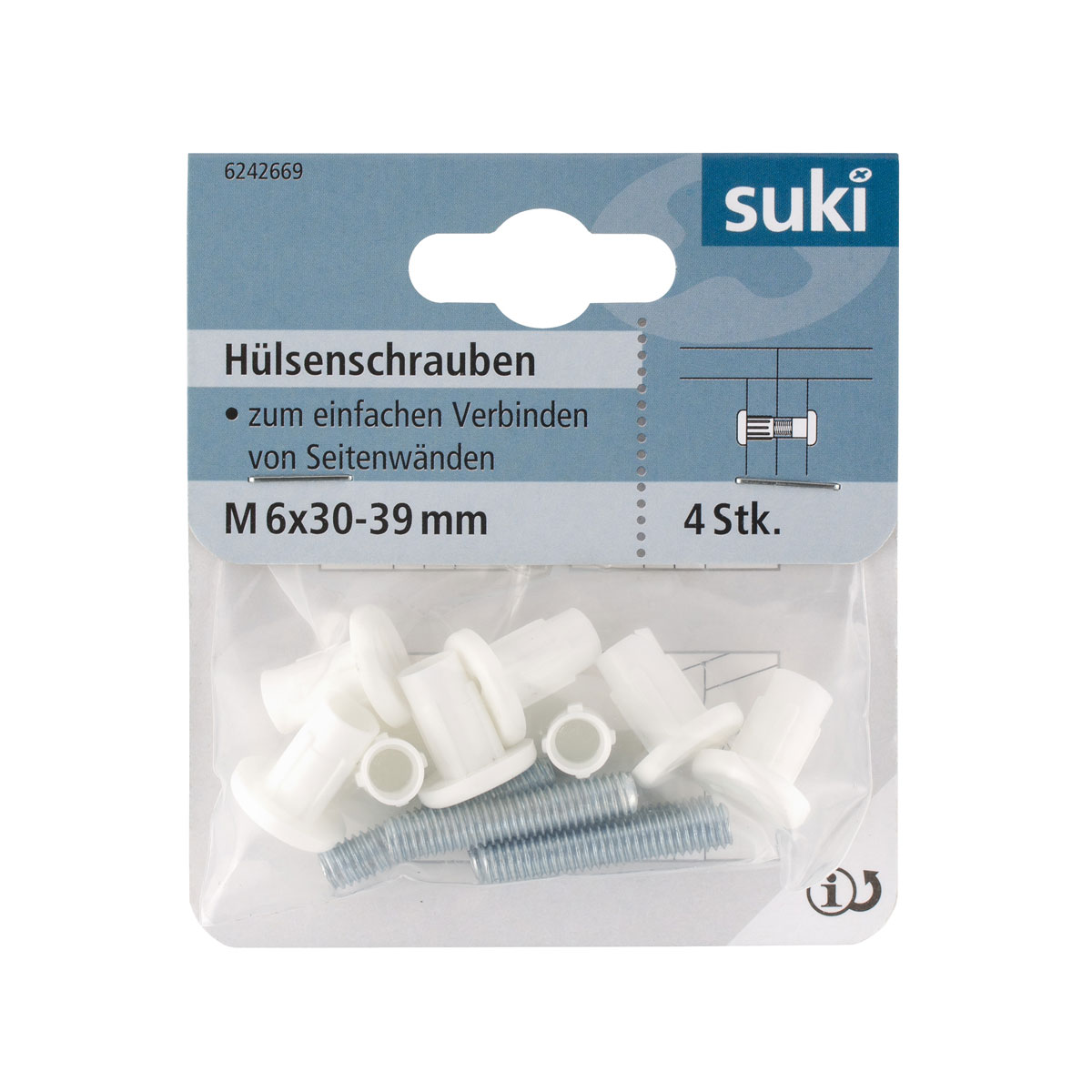 Suki Hülsenschraube Senkkopf 30-39 mm weiß 4 Stück Bild 1
