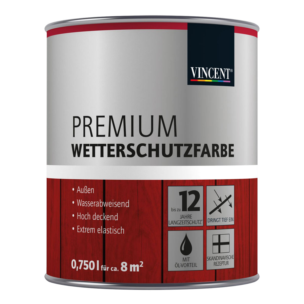 Vincent Premium Wetterschutzfarbe Schwedenrot 0,75 L