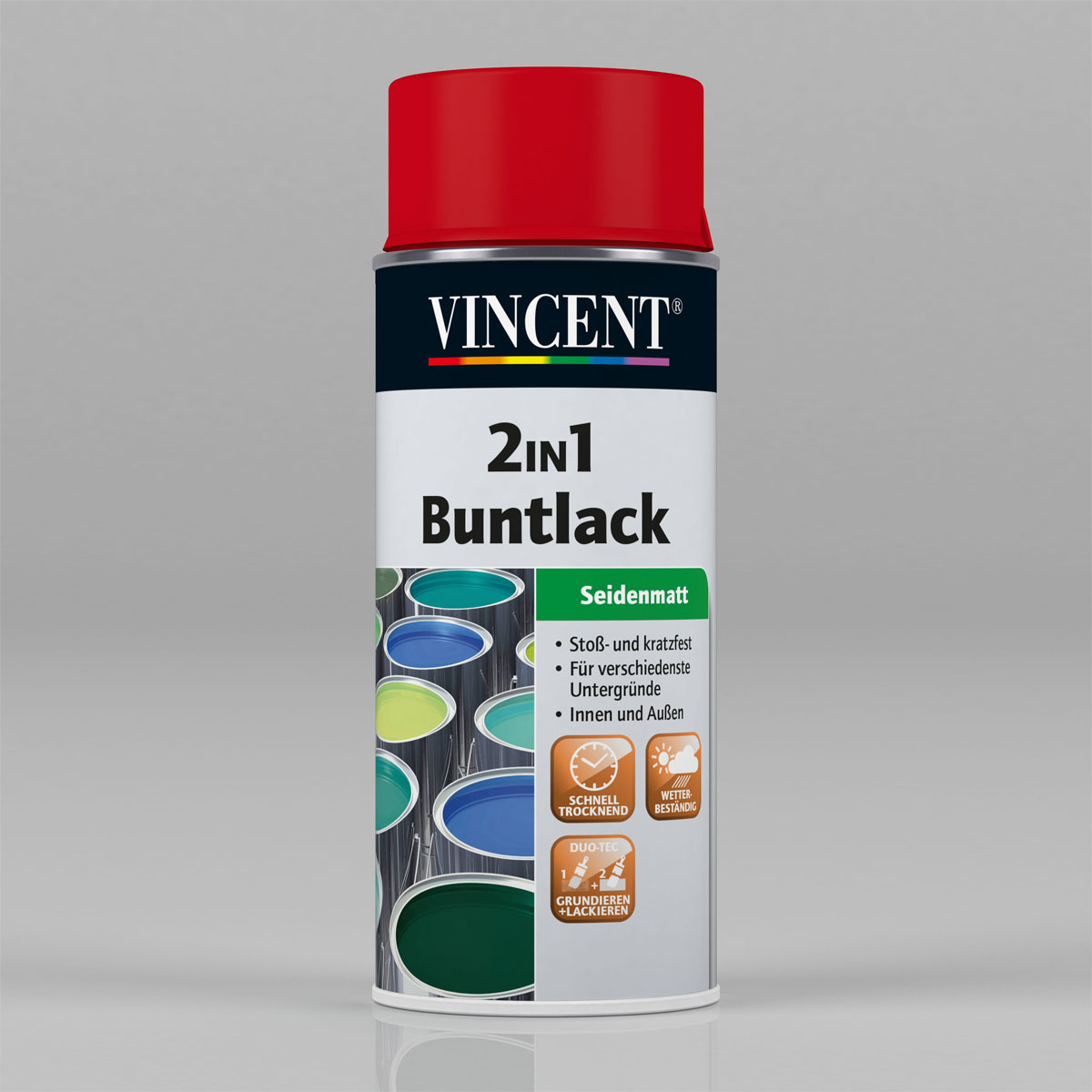 Vincent 2in1 Buntlack Spray Feuerrot seidenmatt 0,4 L Bild 1
