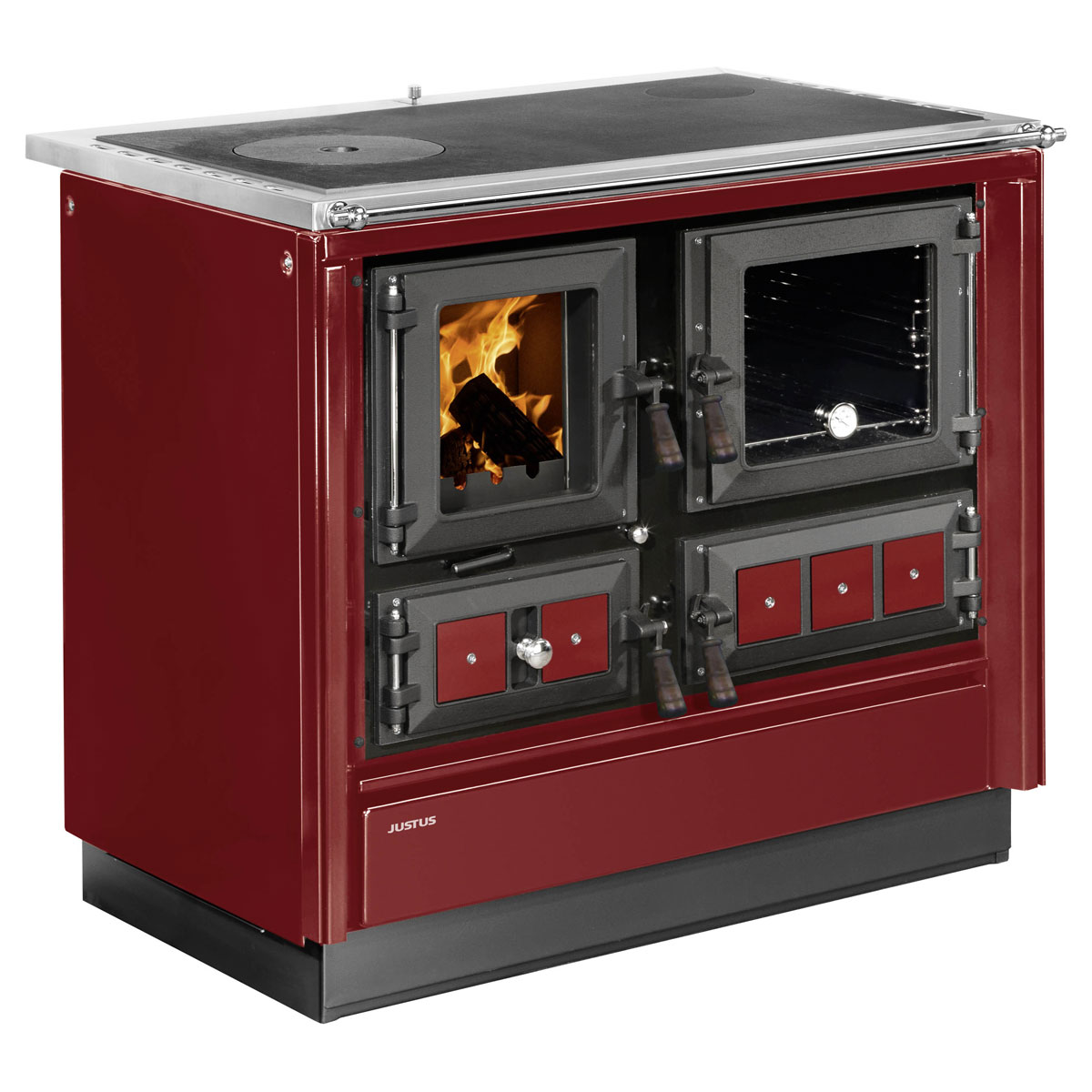 Justus Festbrennstoffherd Rustico-90 2.0 Bordeauxrot links