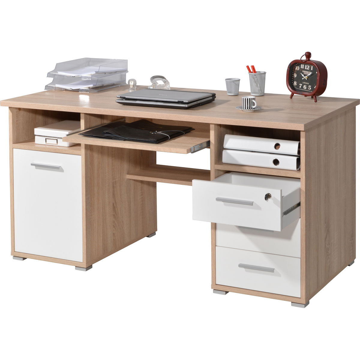 Schreibtisch Tipp abschließbar und mit Tastaturauszug 145 x 75 x 70 cm Walnuss-Nachbildung/schwarz Bild 3