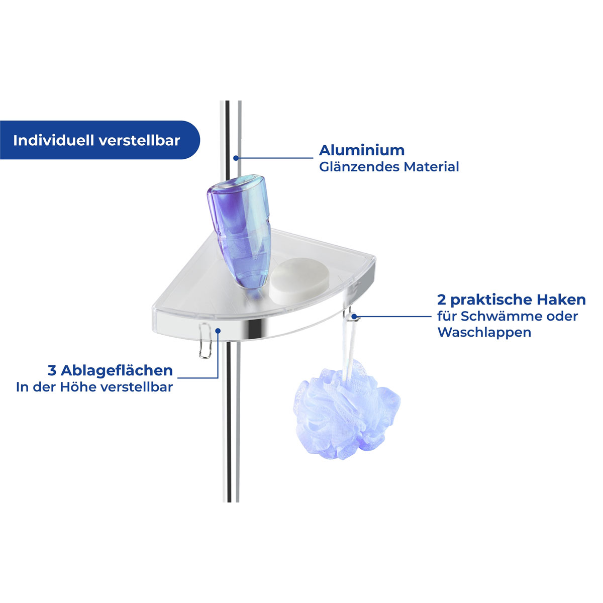 Wenko  Teleskop Duschecke Premium glänzend mit 3 Ablagen und Spiegel Bild 5