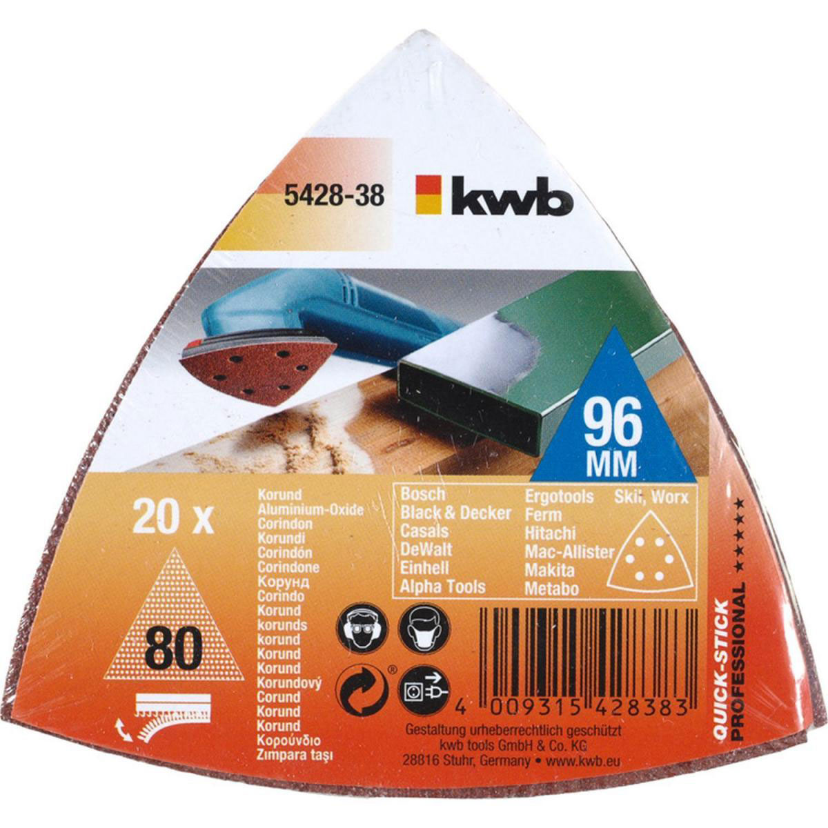 kwb  Schleifdreiecke Quick Stick Holz und Metall 93 mm K80 Bild 2