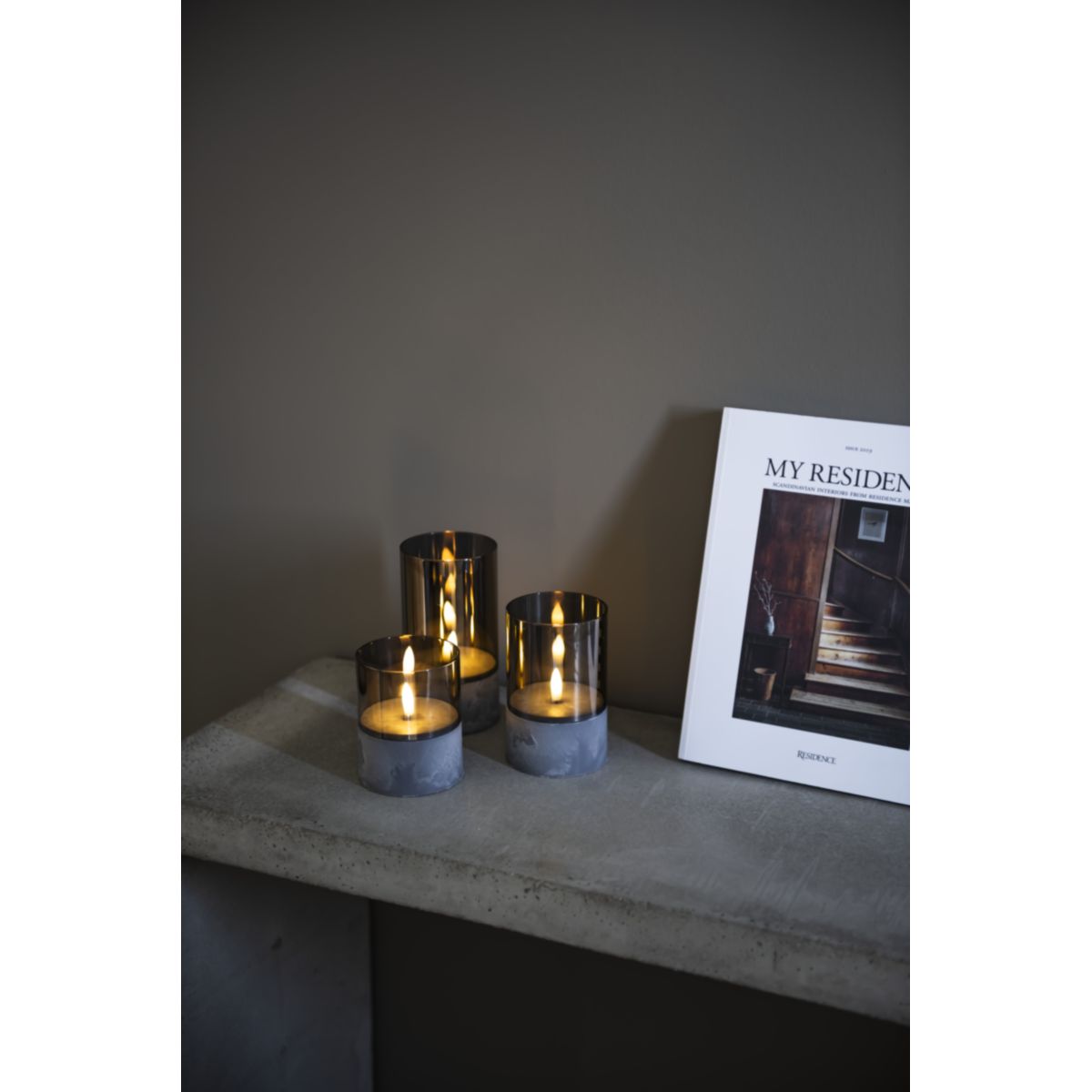 Konstsmide LED Kerzen 3er-Set smokey grey mit Glas Bild 2