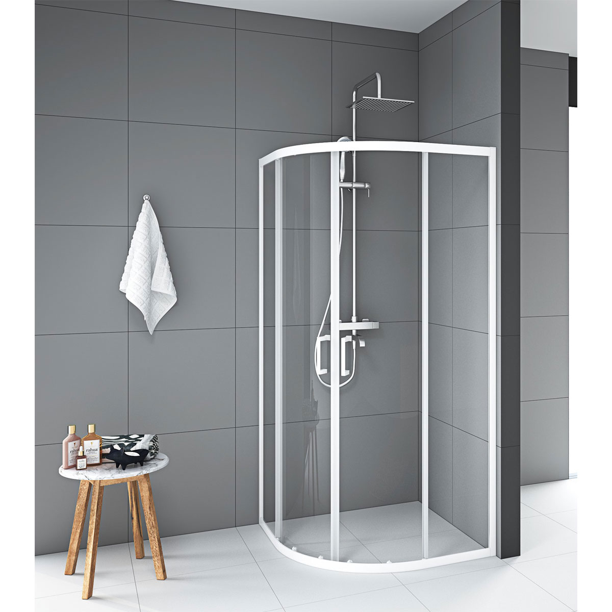 Aurlane Glasdusche Factory rund weiß 90 x 200 x 90 cm Bild 2