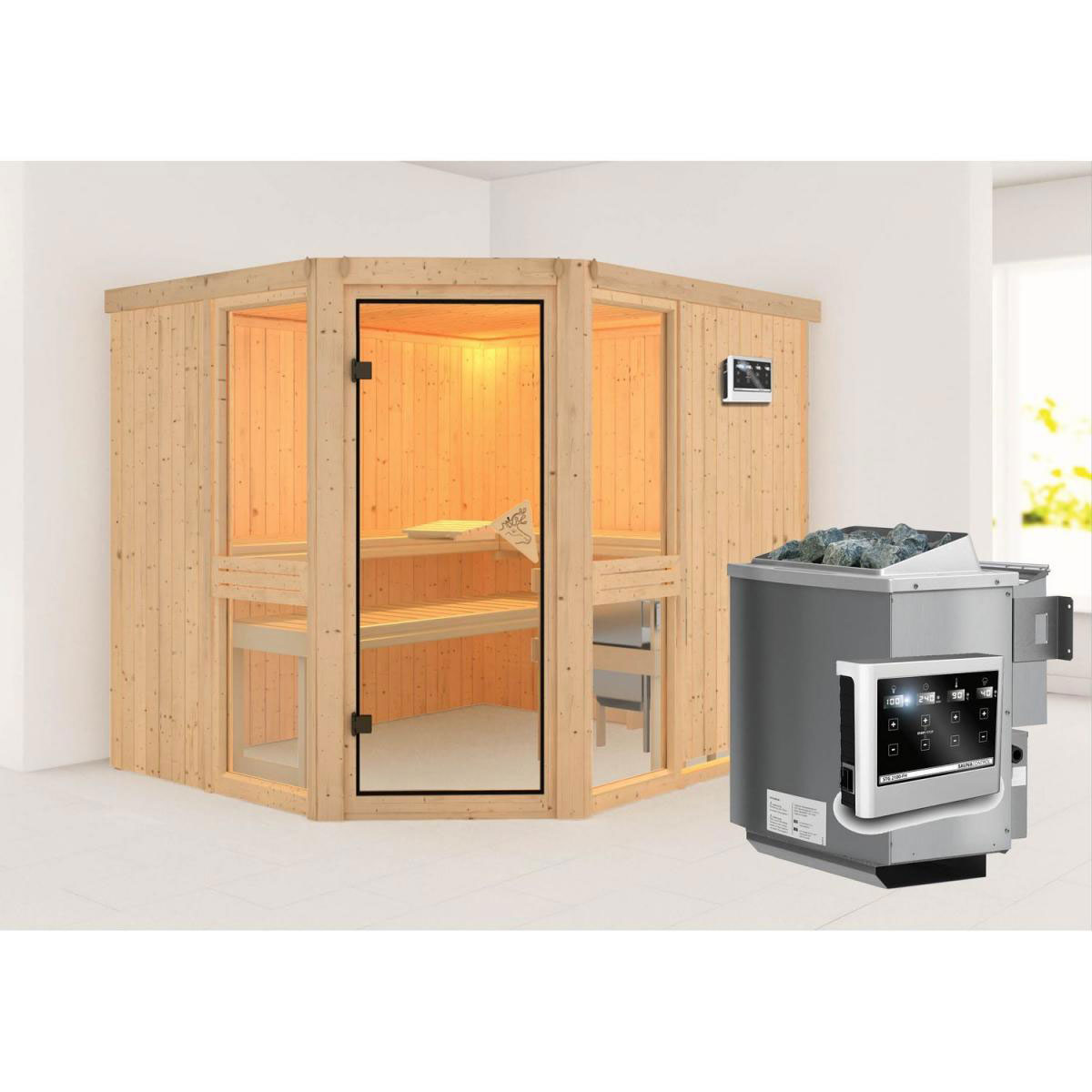 Karibu Amelia 3 Eckeinstieg 9 kW Ofen Bio externe Strg ohne Kranz Bild 2