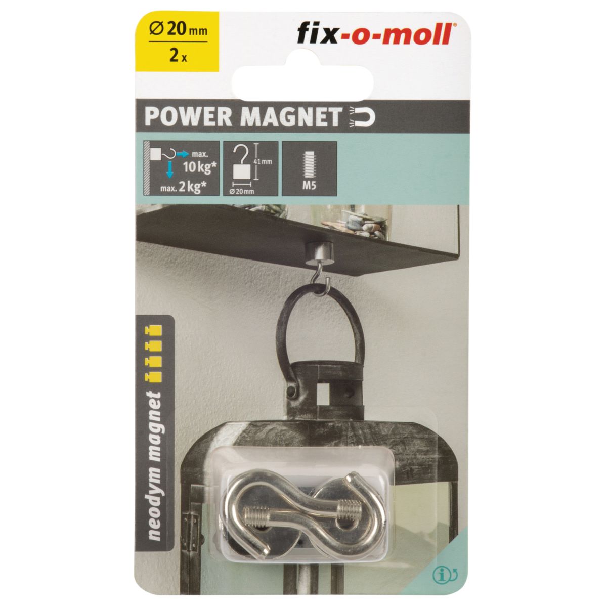 Suki Topfmagnet Neodym mit Schraubhaken M5 Ø 20 x 41 mm, silber Bild 2