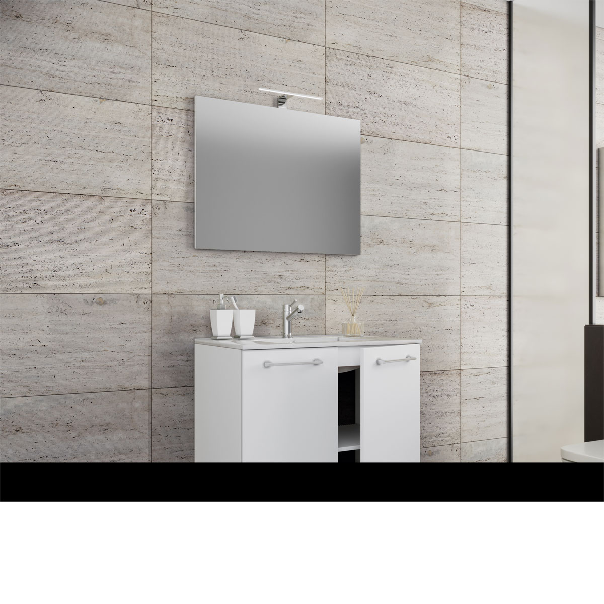 Stand-Waschplatz 60 cm 3-teilig 2 Türen mit Spiegel weiß Bild 3