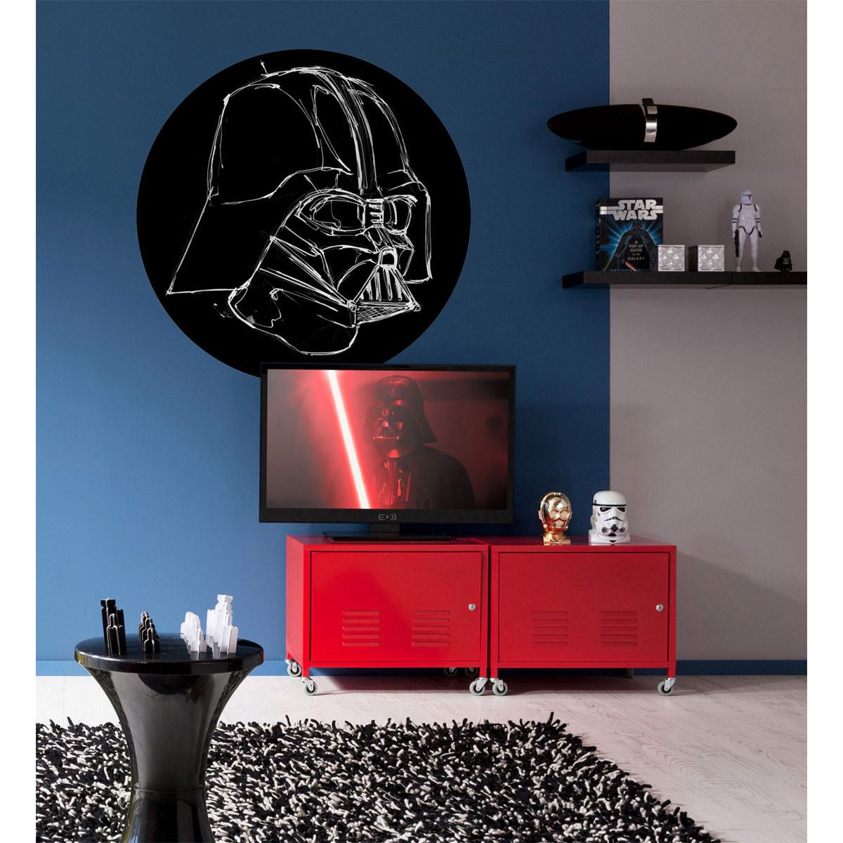 Komar  Selbstklebende Vlies Fototapete rund Star Wars Ink Vader Durchmesser 125 cm