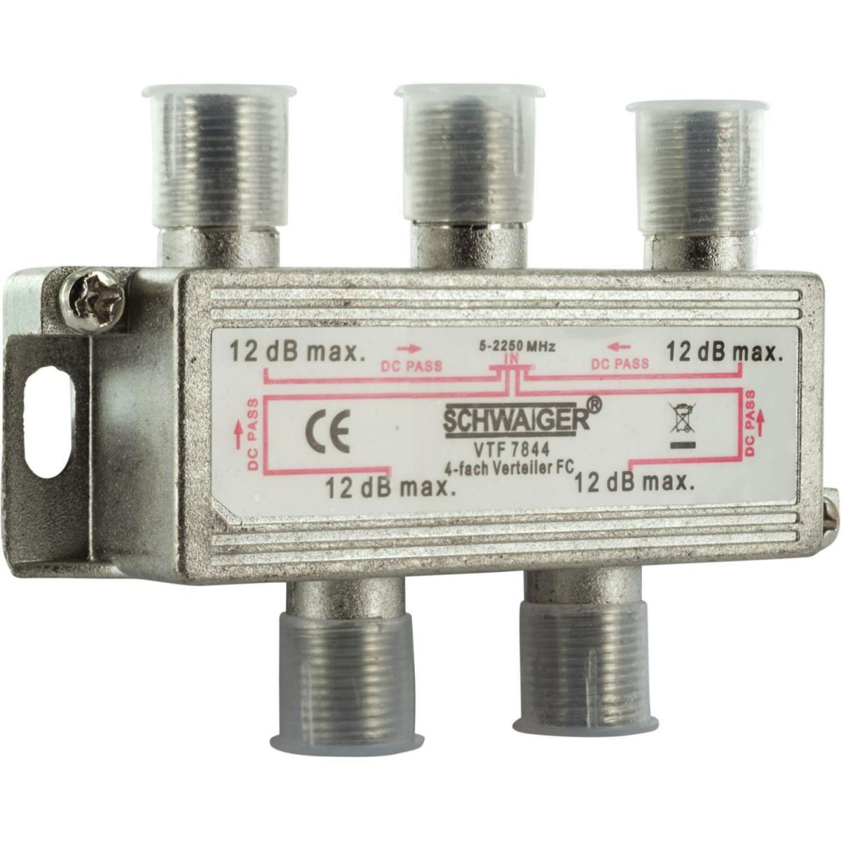 Schwaiger 4-fach Universal-Verteiler 12 dB für Kabel/Antenne