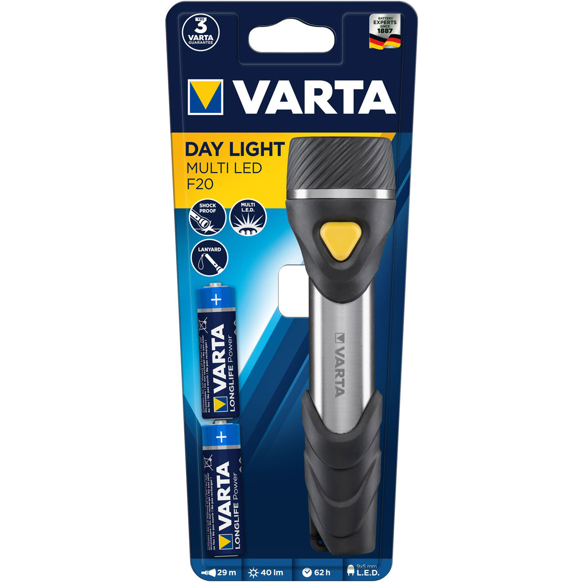 Varta LED-Taschenlampe Day Light Multi LED F20 mit Batterien schwarz Bild 3