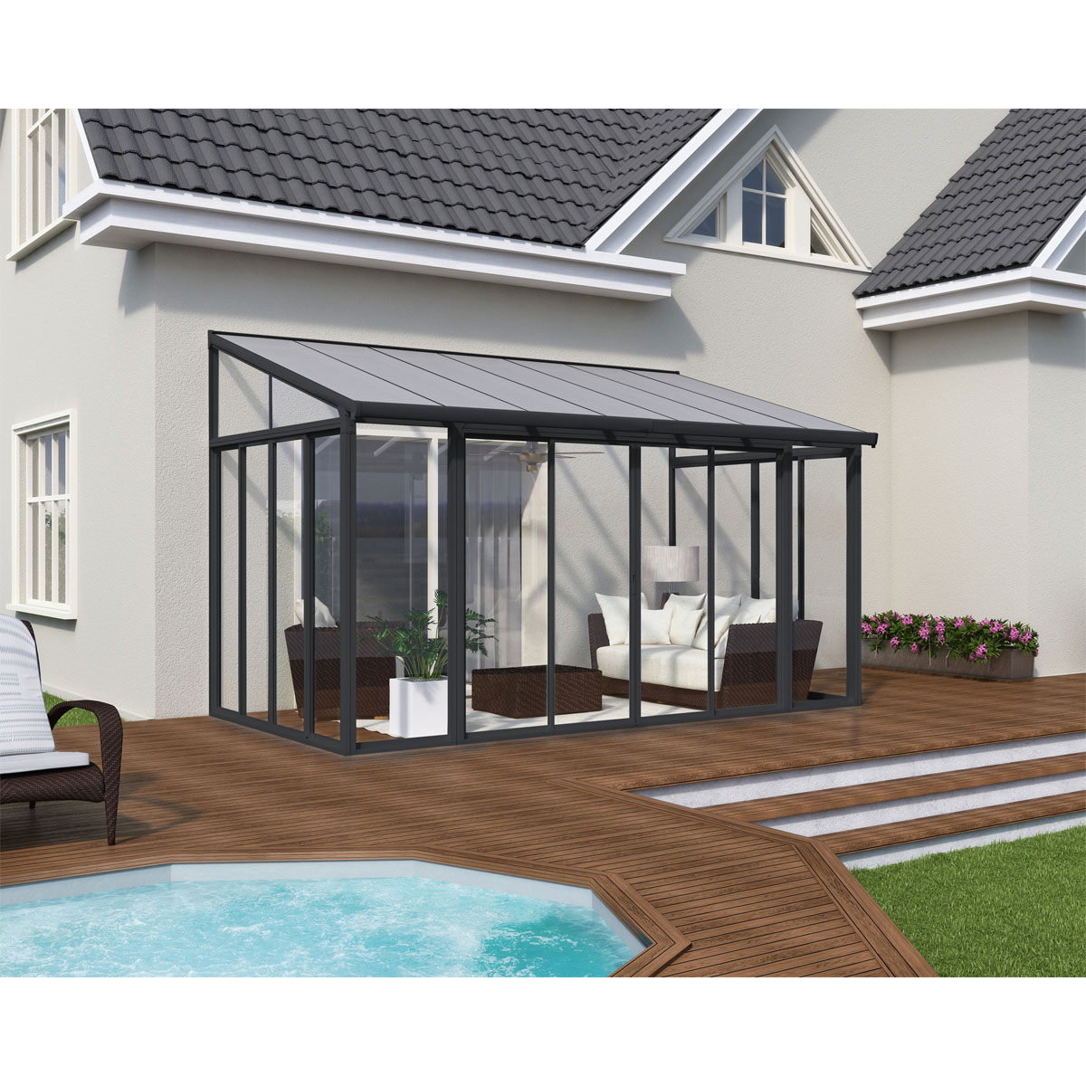 Wintergarten San Remo 3x4,25Alu Grau 294x425cm