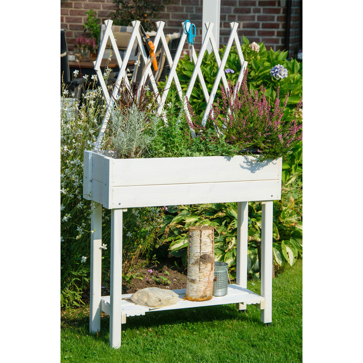 dobar Hochbeet mit Rankhilfe rollbar 79 x 130 x 28,5 cm weiß Bild 6