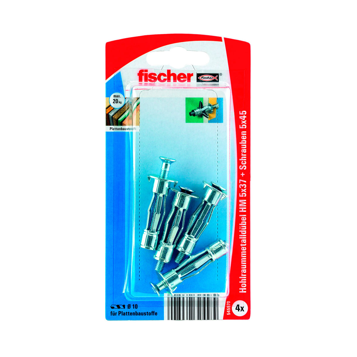 Fischer  Hohlraum-Metalldübel HM 5 x 37 mm mit metrischer Schraube 4 Stück