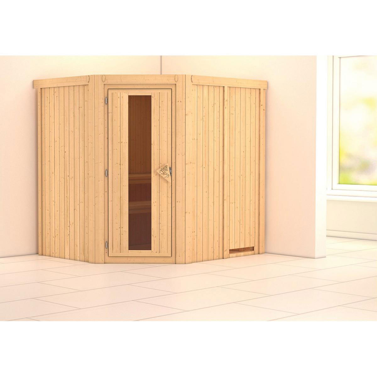Karibu Sauna Lilja Eckeinstieg ohne Ofen kein Kranz Klarglas-Tür Bild 5