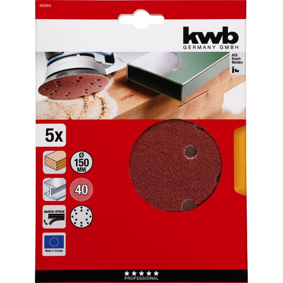 kwb  Schleifscheiben Quick-Stick Holz und Metall Durchmesser 150 mm K40 5 Stück Bild 2