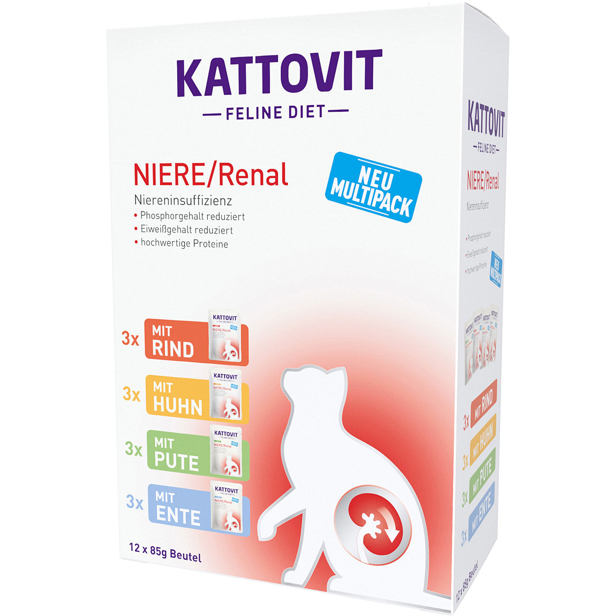Kattovit Multipack Niere/Renal mit Rind, Huhn, Pute, Ente 12 x 85 g Frischebeutel