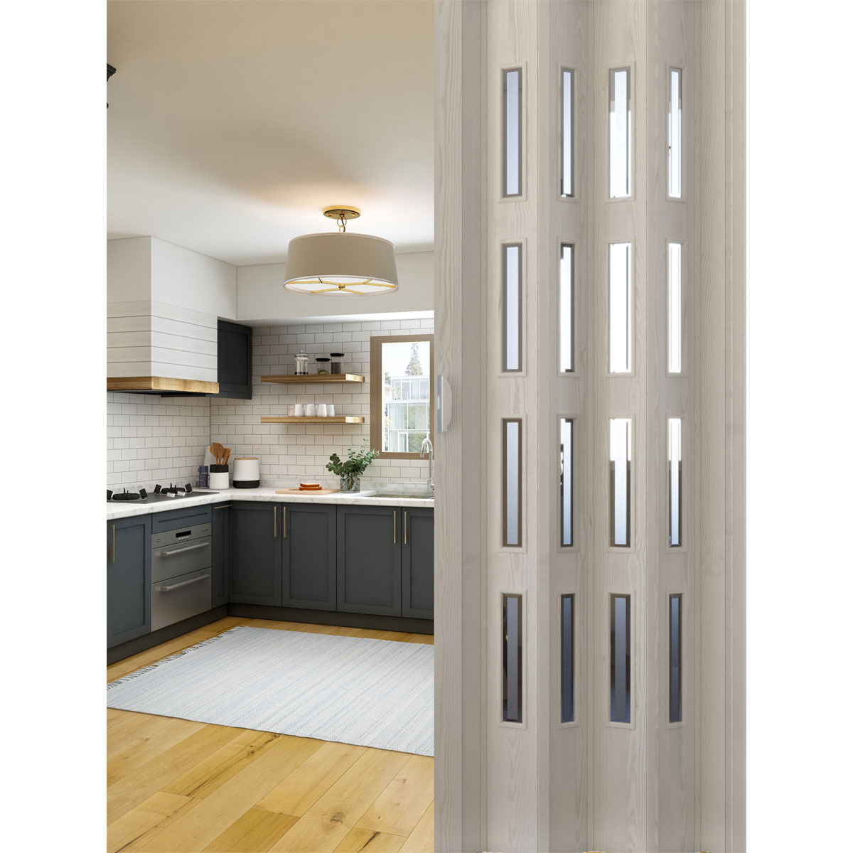 FORTE Kunststoff-Falttür Luciana B 88,5 x H 202 cm Eiche weiß 3 D 4 Fenster Bild 2