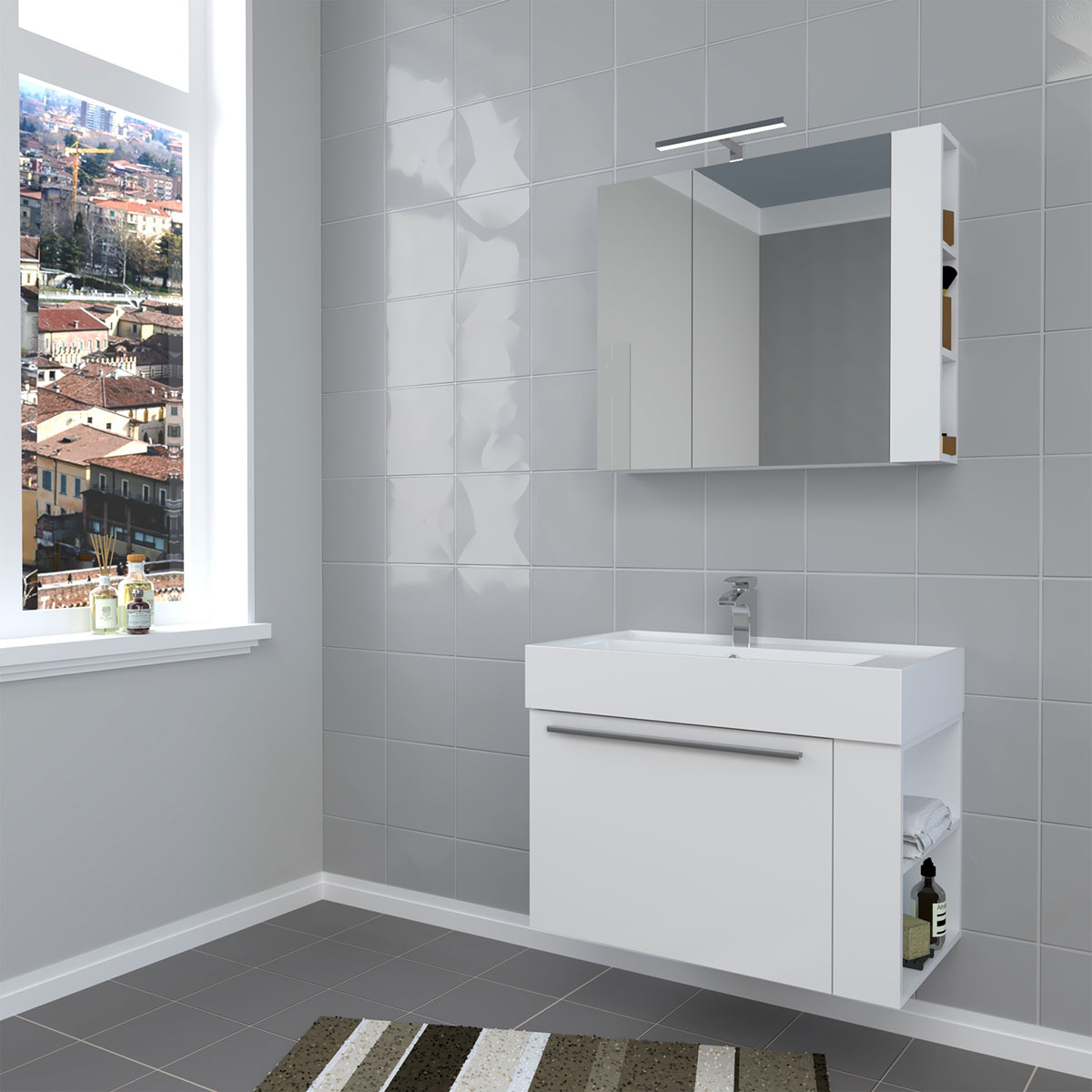 Progetto Idea Stella Badmöbel DOMUS 80 weiß mit Spiegelschrank und Lampe Bild 2