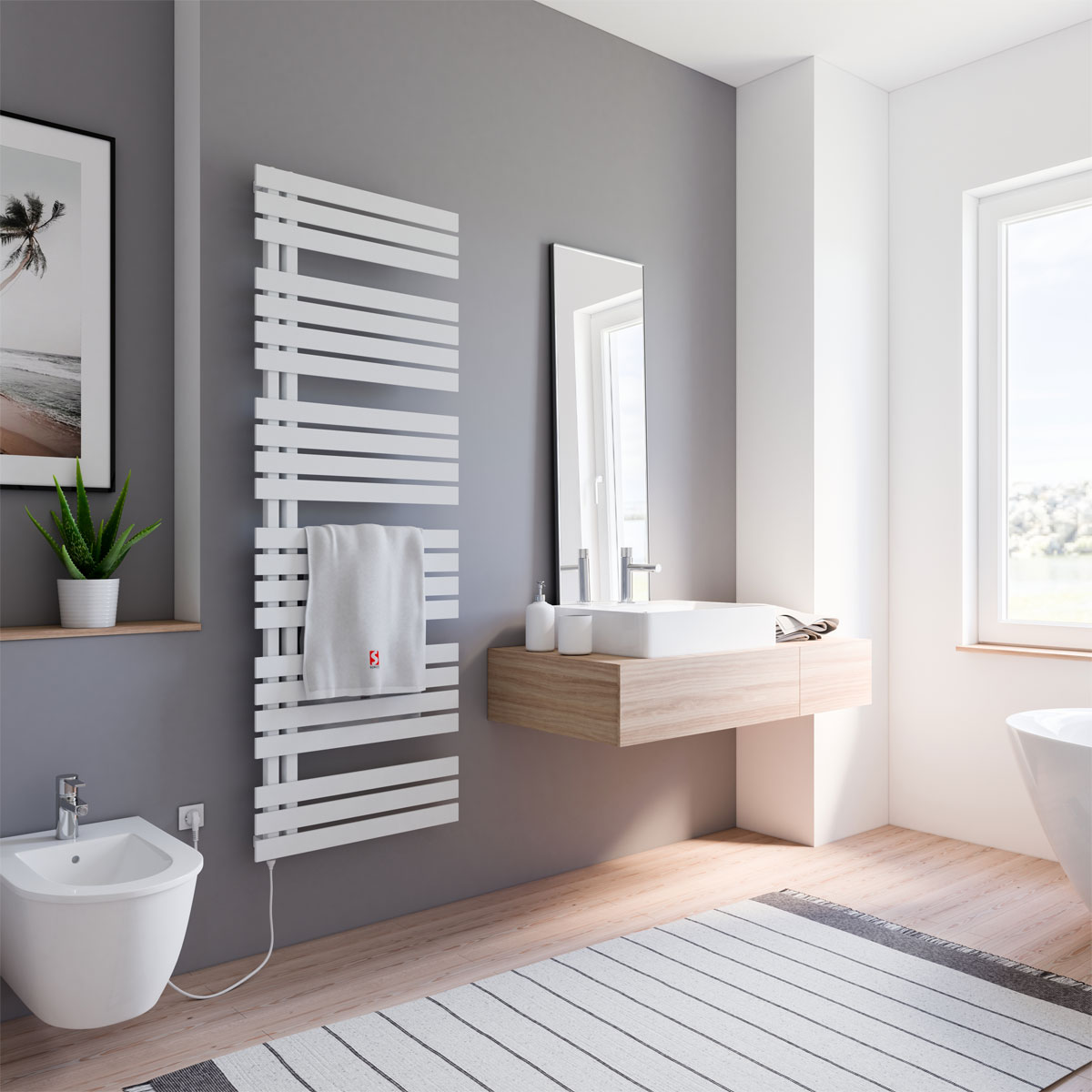 Schulte  Handtuchwärmekörper Breda steckerfertig inklusive Heizstab 1 Anschluss links 60 cm x 169 cm Bild 1