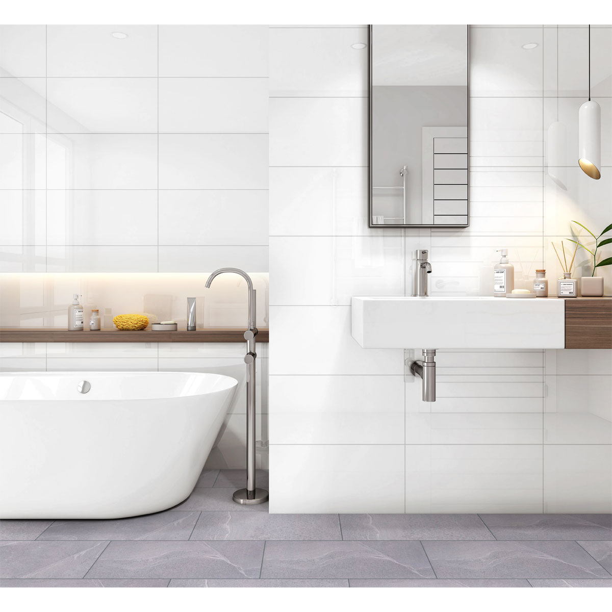 Wandfliese weiß glänzend 30 x 60 x 0,75 cm Bild 2