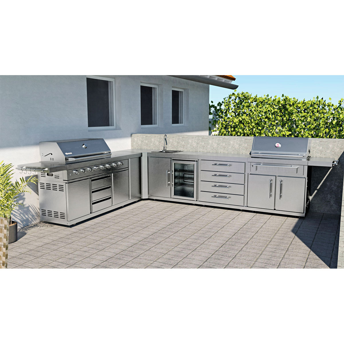 Edelstahl-Erweiterungsmodul mit Küchenschrank und Spülbecken Bild 2