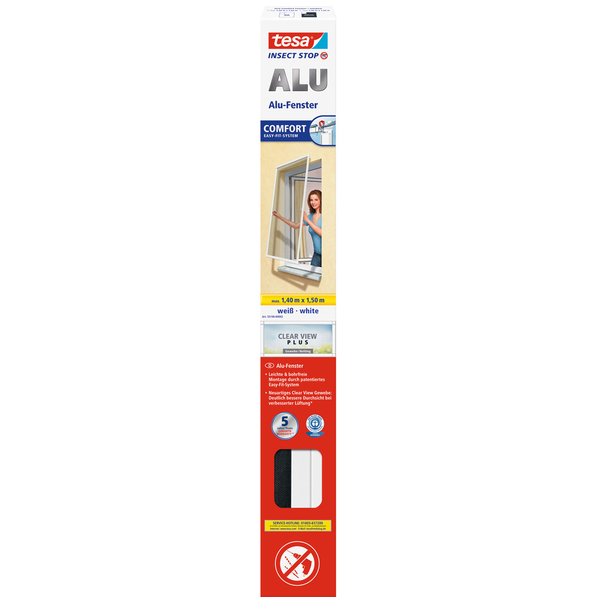 Tesa Fliegengitter Comfort Alu für Fenster weiß 1,40m x 1,50 m
