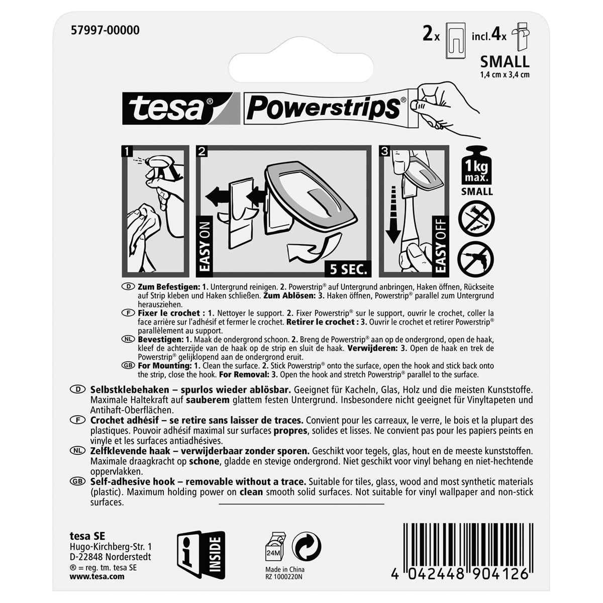 Tesa Haken Powertstripe Small Metallic Rechteck 2 Haken und 4 Strips Bild 4