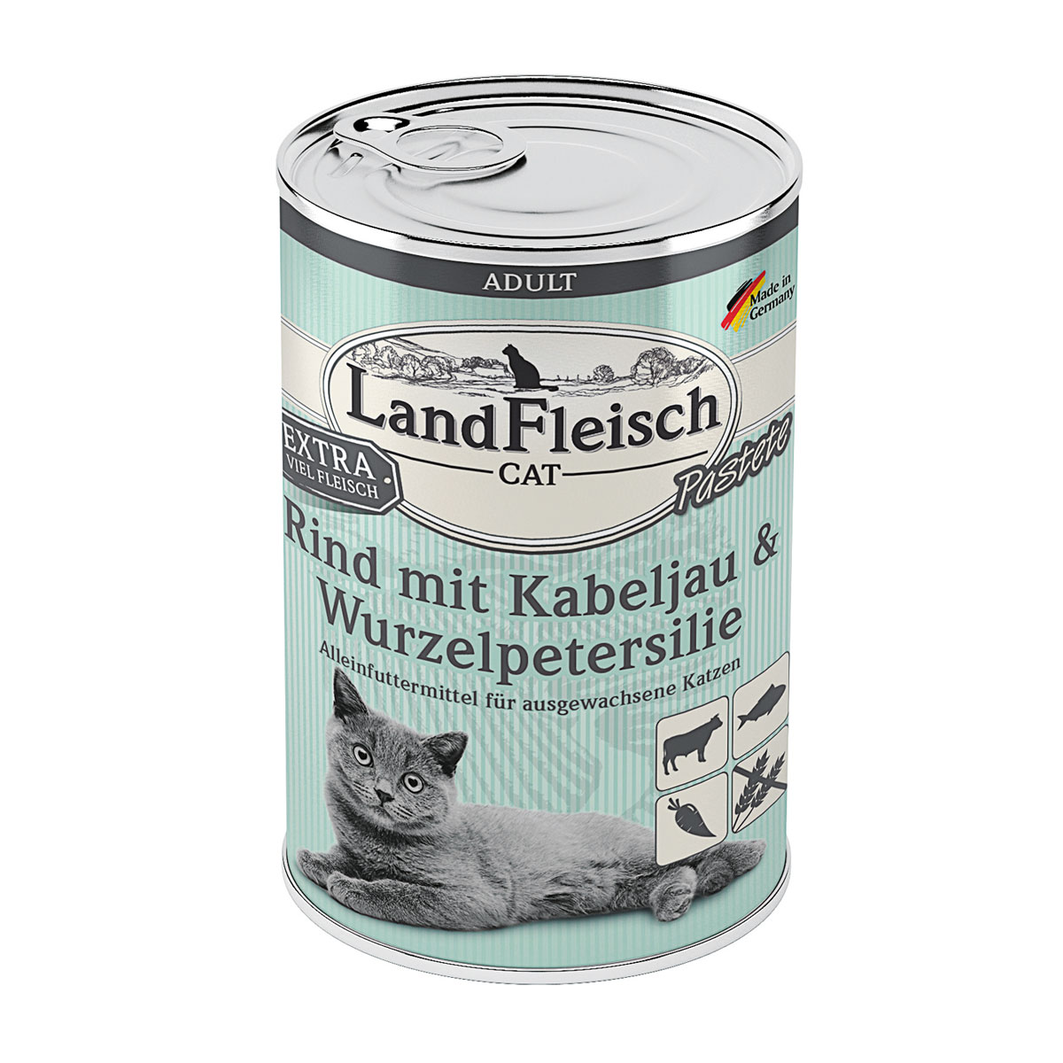 Landfleisch Cat Katzenfutter Pastete Rind mit Kabeljau und Wurzelpetersilie 400 g