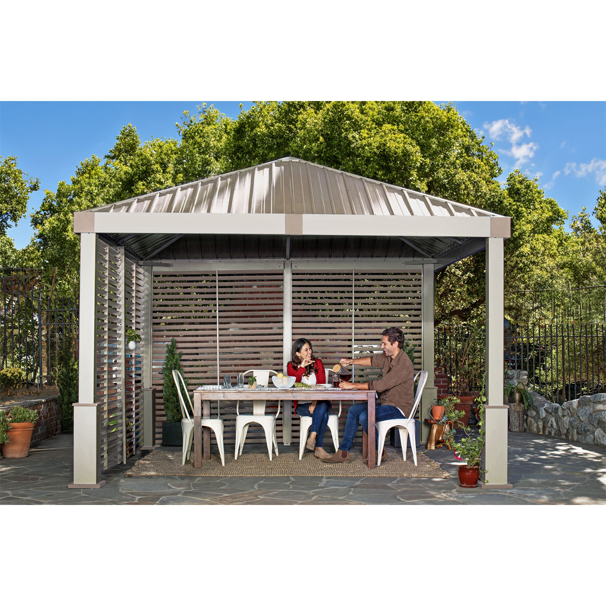 Sojag Pavillon Nanda 1212 inkl. Seitenwand 363x363x313,2cm Champagner Bild 4