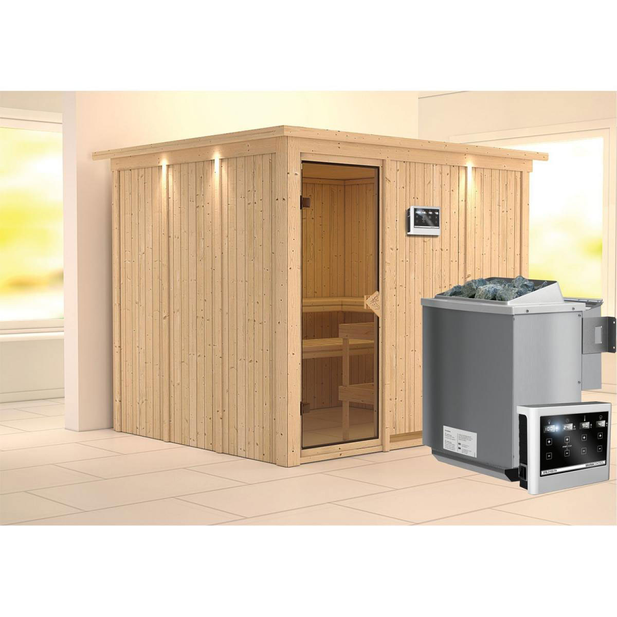 Karibu Gobin Fronteinstieg 9 kW Ofen Bio externe Strg mit Kranz bronzierte Tür Bild 1