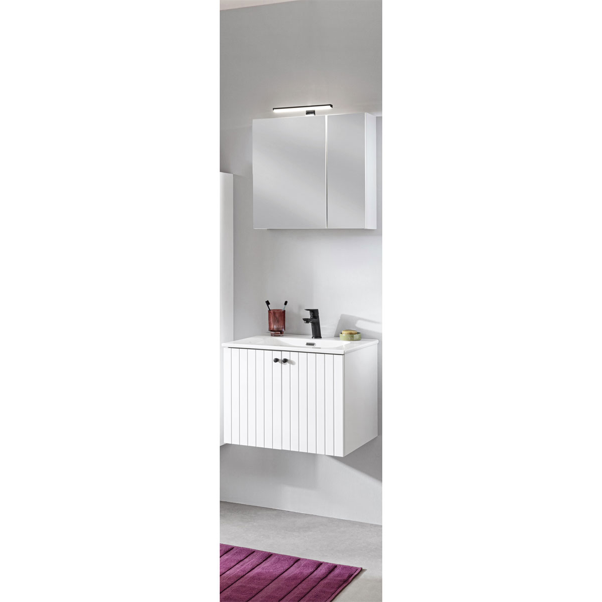 Badmöbel-Set Piet, Spiegelschrank + Waschtischunterschrank, inkl. LED-Aufsatzleuchte Bild 1