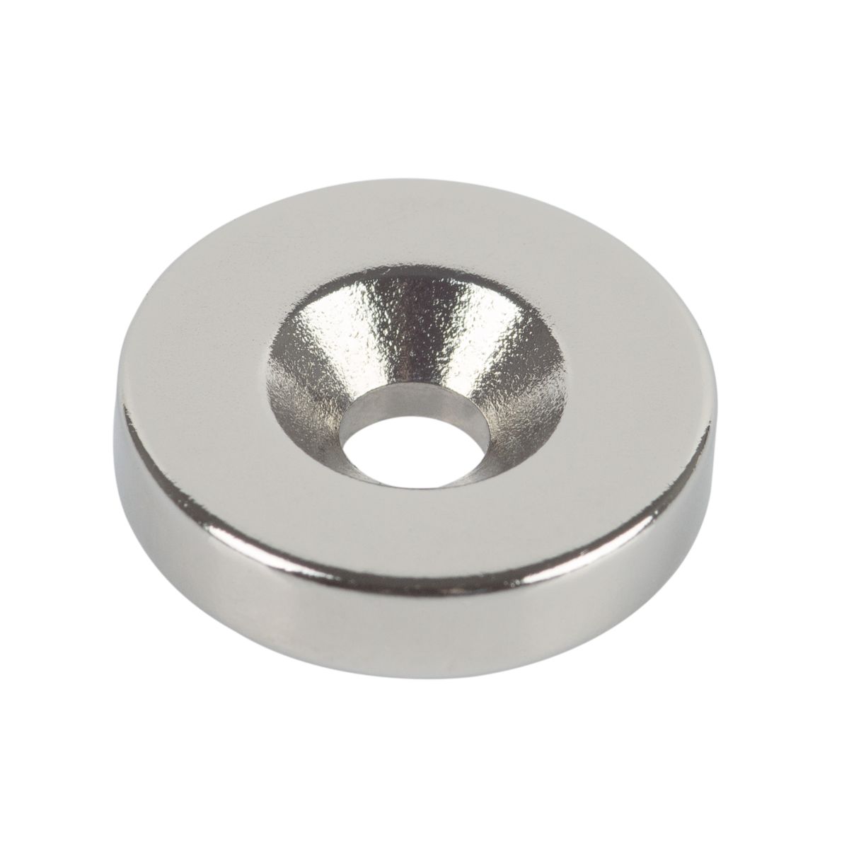 Magnet Neodym Ø 18 x 4mm, mit Senkbohrung Ø 4,5 mm, silber