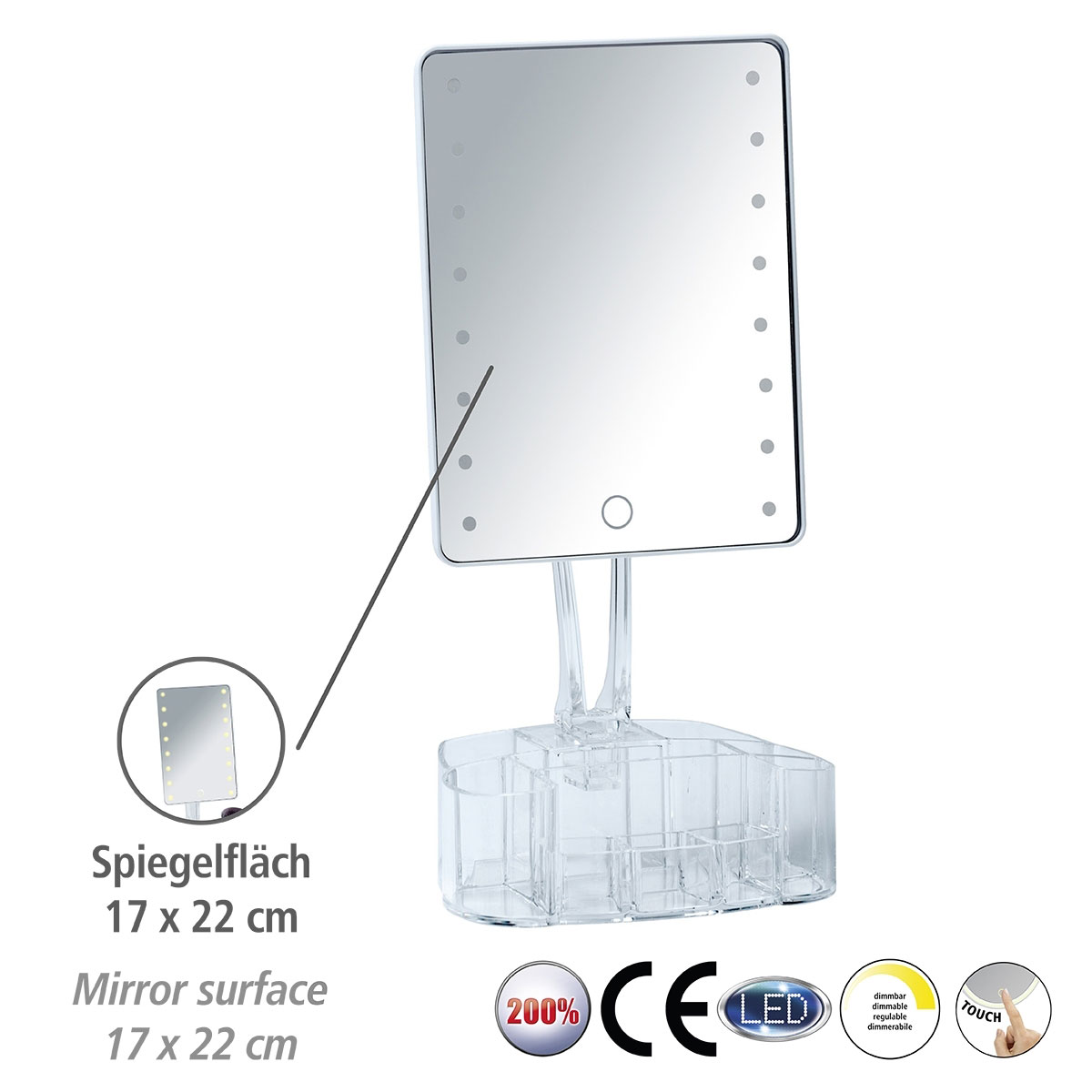 Wenko  LED-Standspiegel mit Organizer Trenno Leuchtspiegel Bild 3