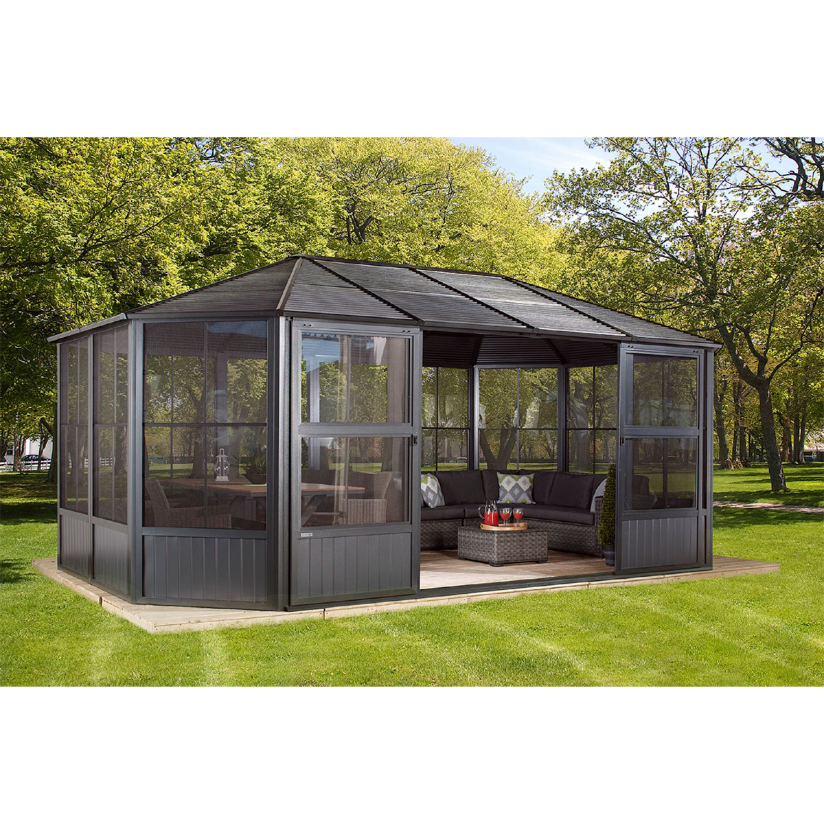 Sojag Pavillon Kaltwintergarten Charleston 1218 383,6x593,6x280,89cm Anthrazit Bild 2